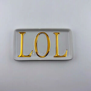 POTTERY BARN White/Gold Trinket Catchall Tray Home Accents/Decor LOL 3x5.25